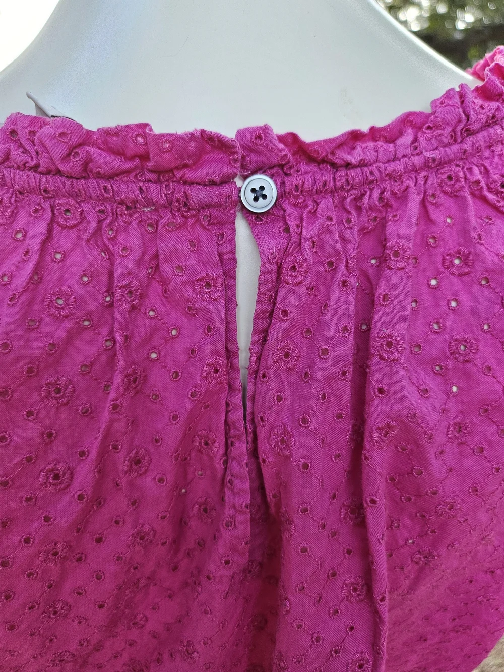 LOFT Fuschia Pink Cotton Eyelet Lace Peasant Blouse S